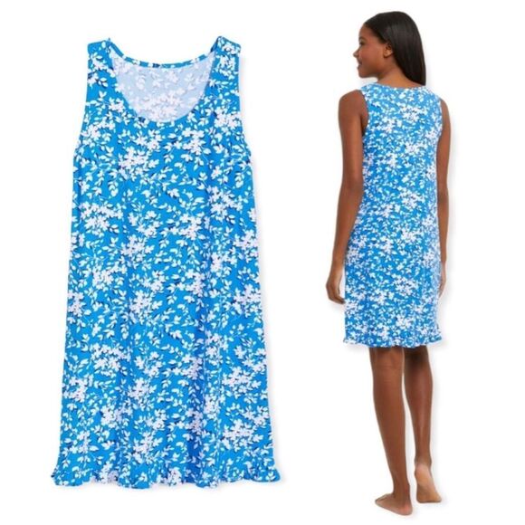 Draper James Ruffle Nightie in Blue Shadow Floral Mini Dress Nightgown L/XL - Picture 1 of 9
